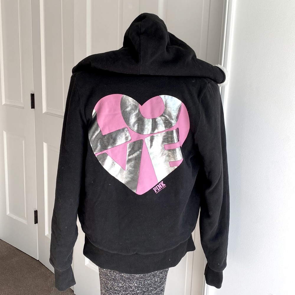 💓 PINK Victoria’s Secret sherpa faux fur hoodie jacket SM size